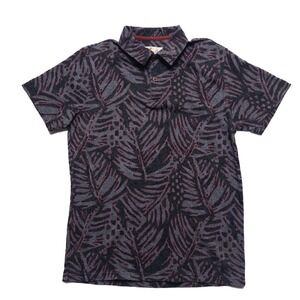Crazy Shirts Hawaiian Polo Mens Small Charcoal Red Fern Print Cotton Aloha